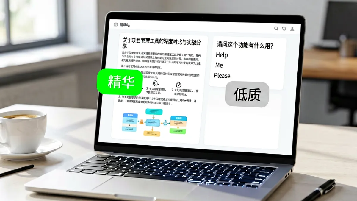 展示爱色岛导航用户热议栏目中精华帖与普通帖的信息密度对比示意图，桌面端浏览场景